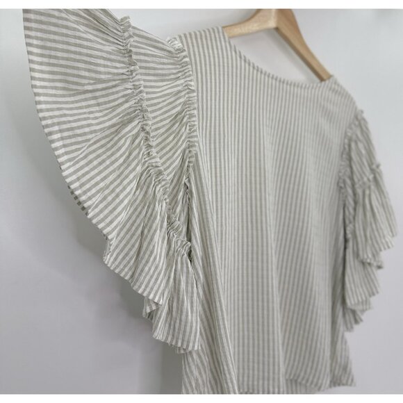 Chelsea & Theodore Striped Flowy Ruffle Sleeve Tie Back Blouse M Boho Peasant - Picture 4 of 10
